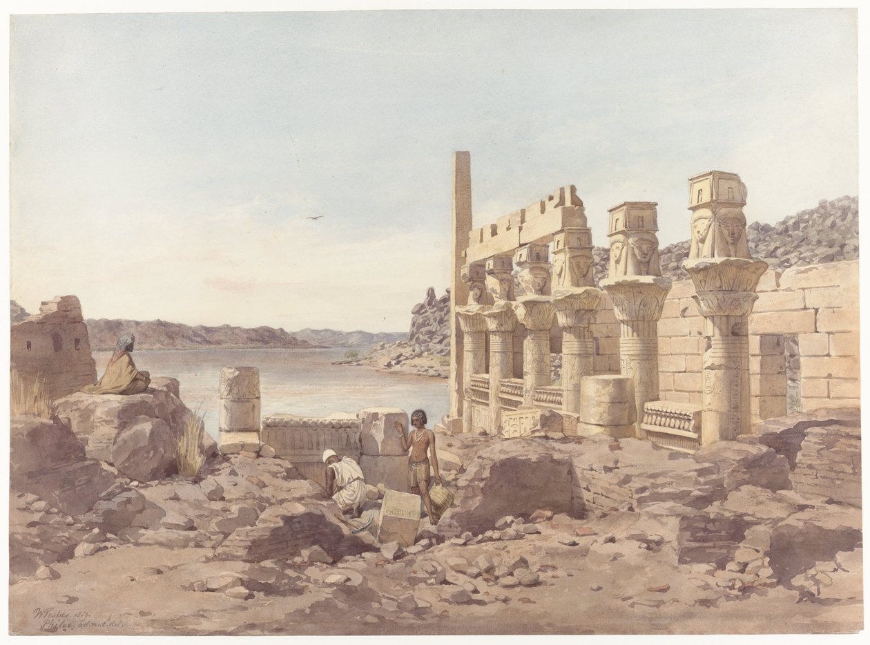 Aswan yakınlarındaki Philae'deki tapınak kalıntılarının görünümü by Willem de Famars Testas