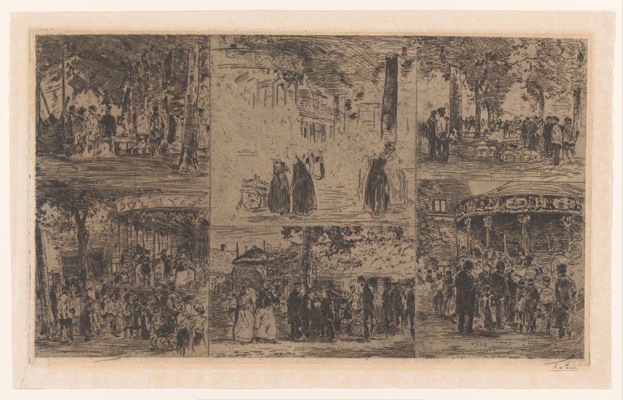 Bir pazar gününün ve bir köy panayırının altı çizimi by Willem de Zwart (signed by artist)