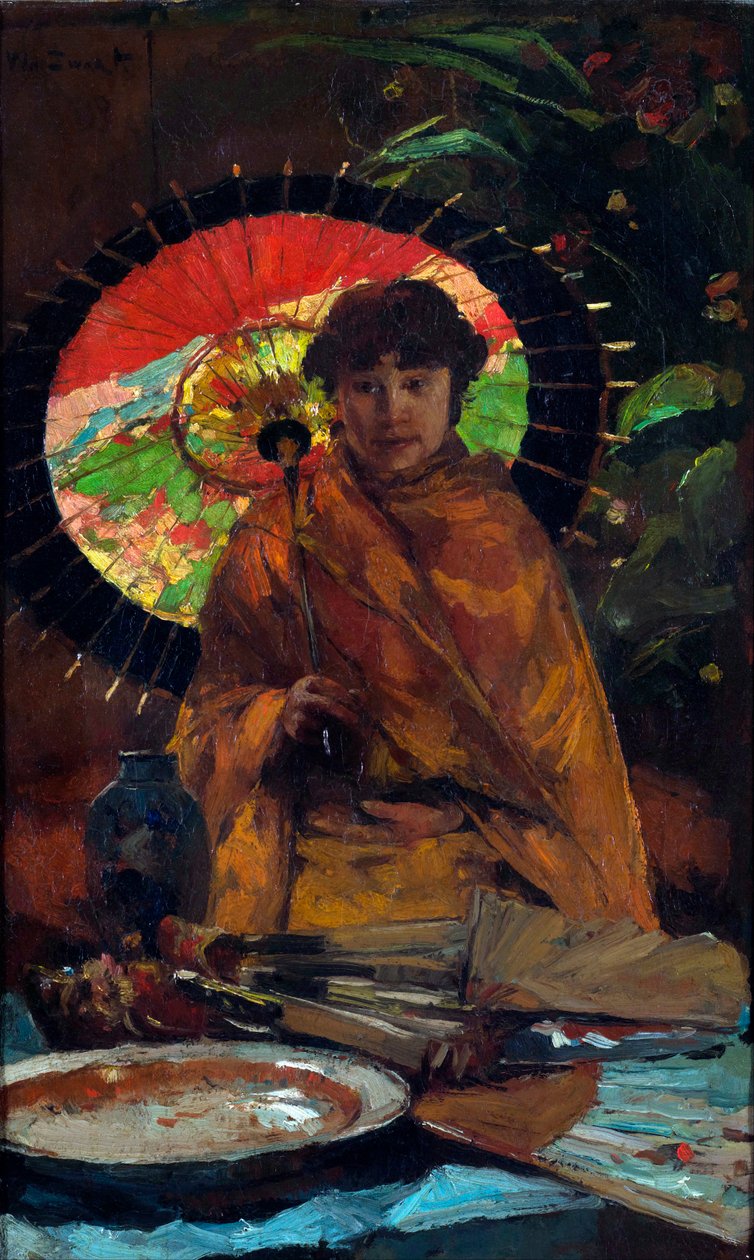 ""Japon şemsiyeli kız" Tablo Willem de Zwart (862-1931) - yaklaşık 1899 - Tuval üzerine yağlı boya Soluk 82,5x51 cm Gemeentemuseum Den Haag by Willem de Zwart