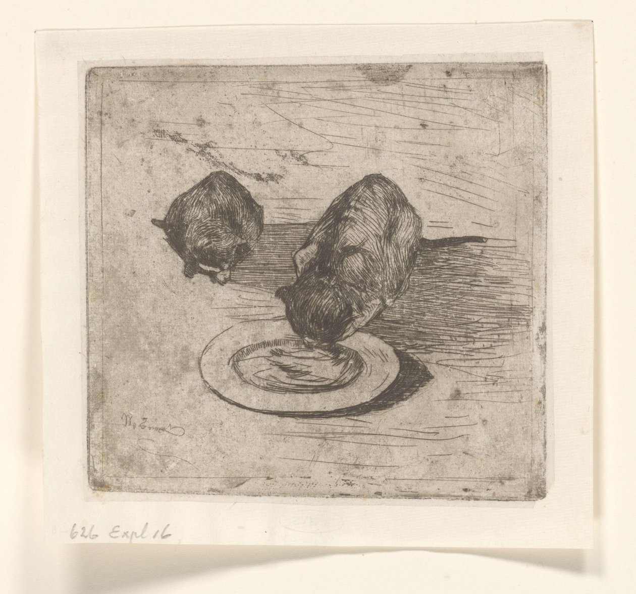 İki kedi, biri tabaktan su içiyor İki amcık (orijinal başlık) by Willem de Zwart