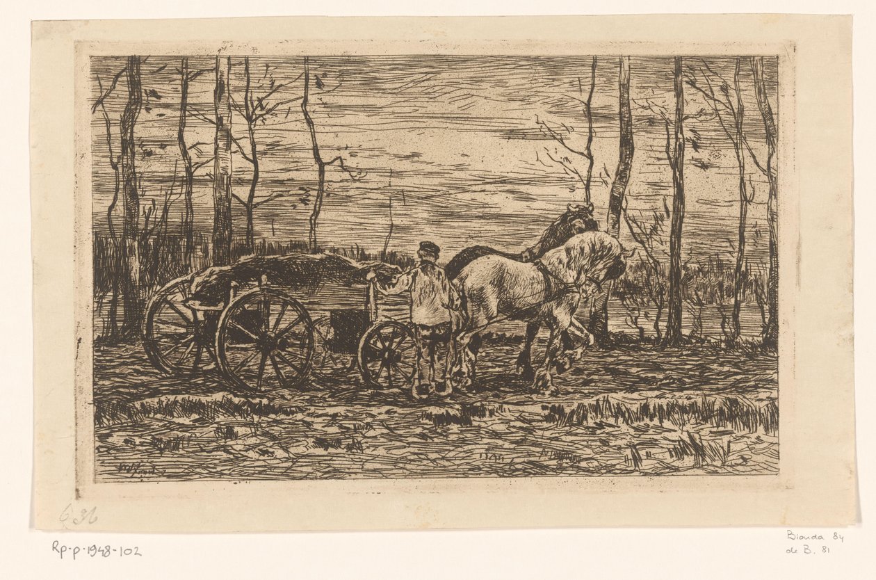 İki atın çektiği baltalık vagon Baltalı uzatılmış araba (orijinal başlık) by Willem de Zwart