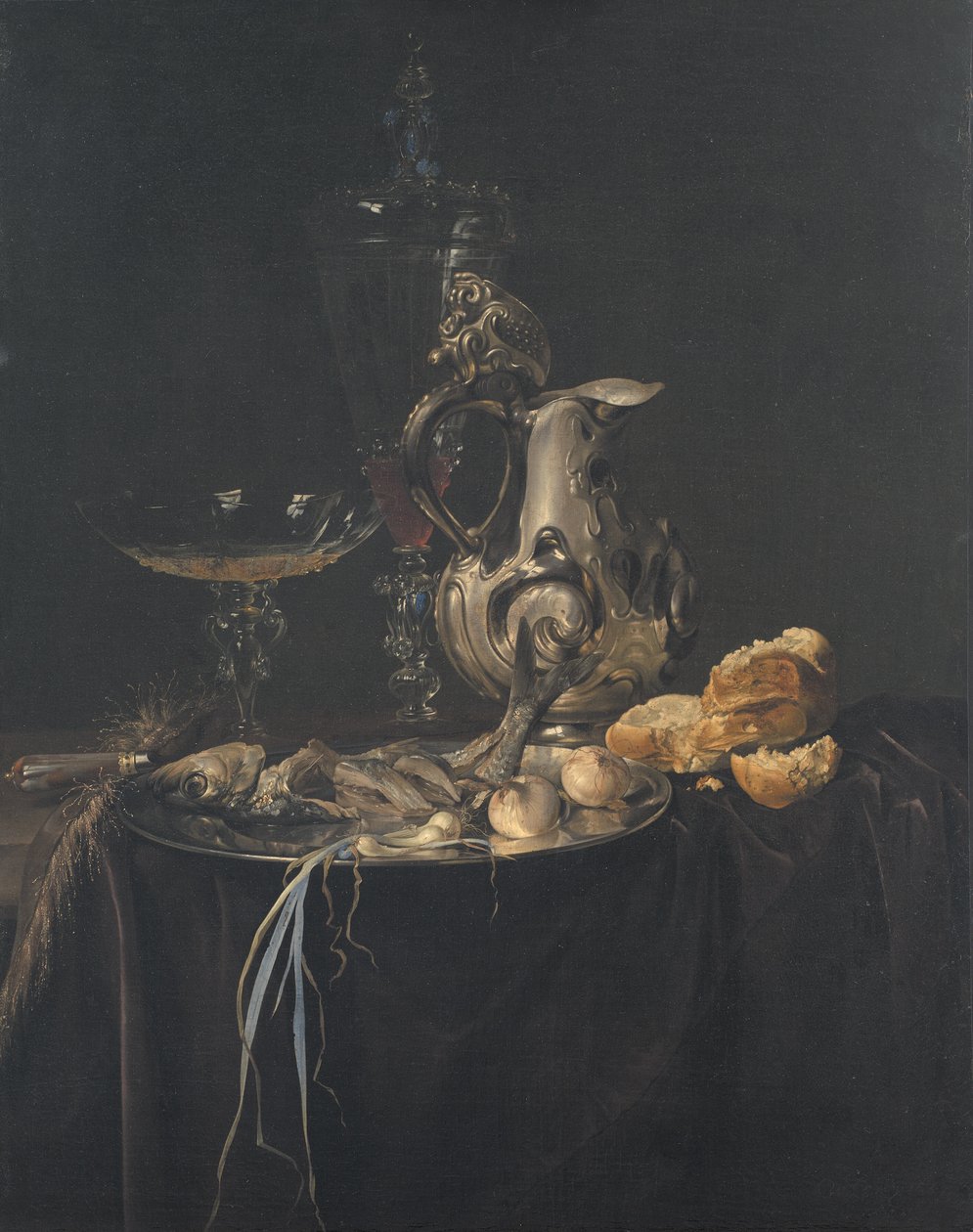 Natürmort. Gümüş Sürahili Kahvaltı Parçası by Willem van Aelst