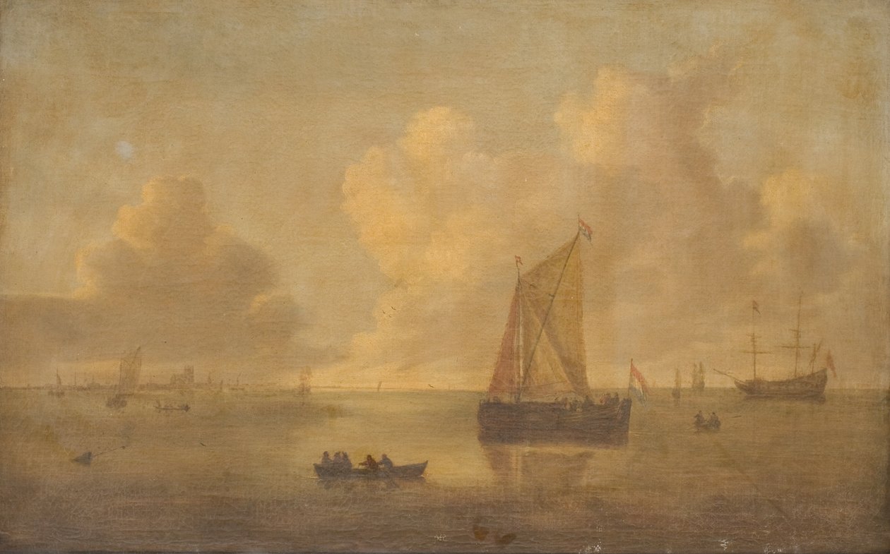 Arka planda bir kasaba olan deniz manzarası by Willem van Diest