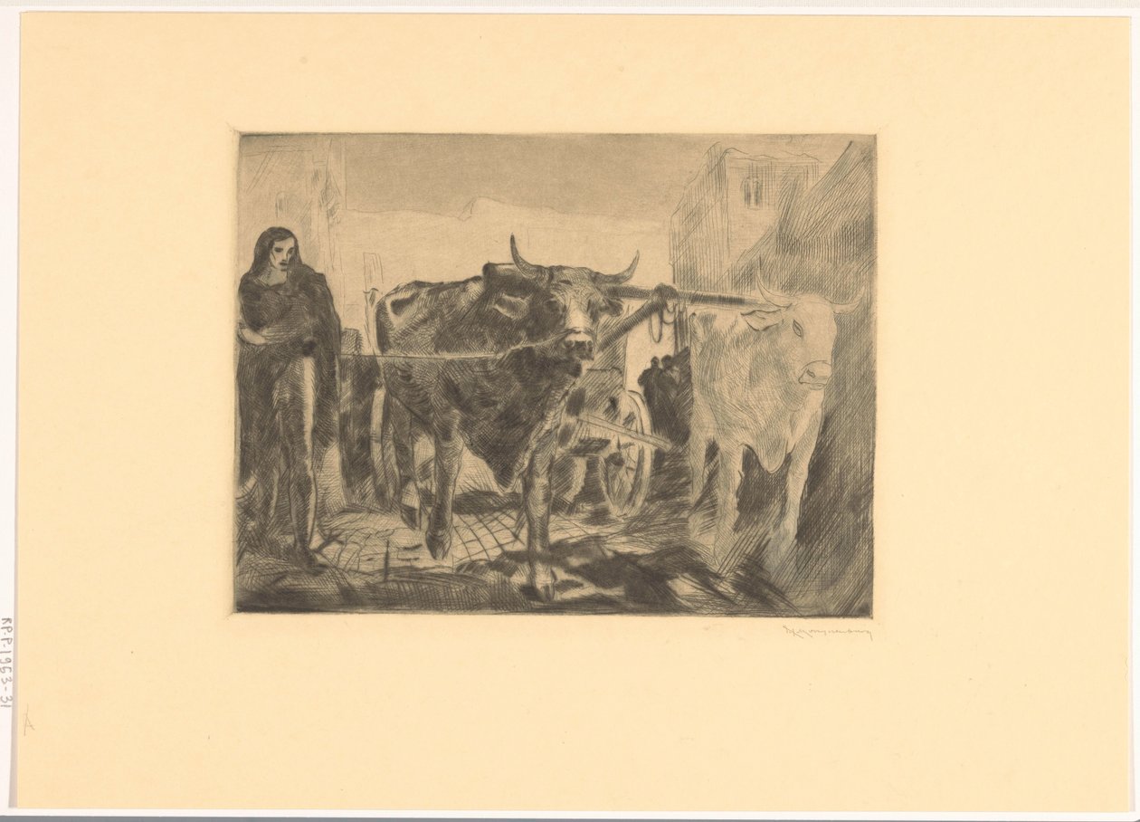 Bir vagon için iki öküz Öküz arabası (orijinal başlık) by Willem van Konijnenburg (signed by artist)
