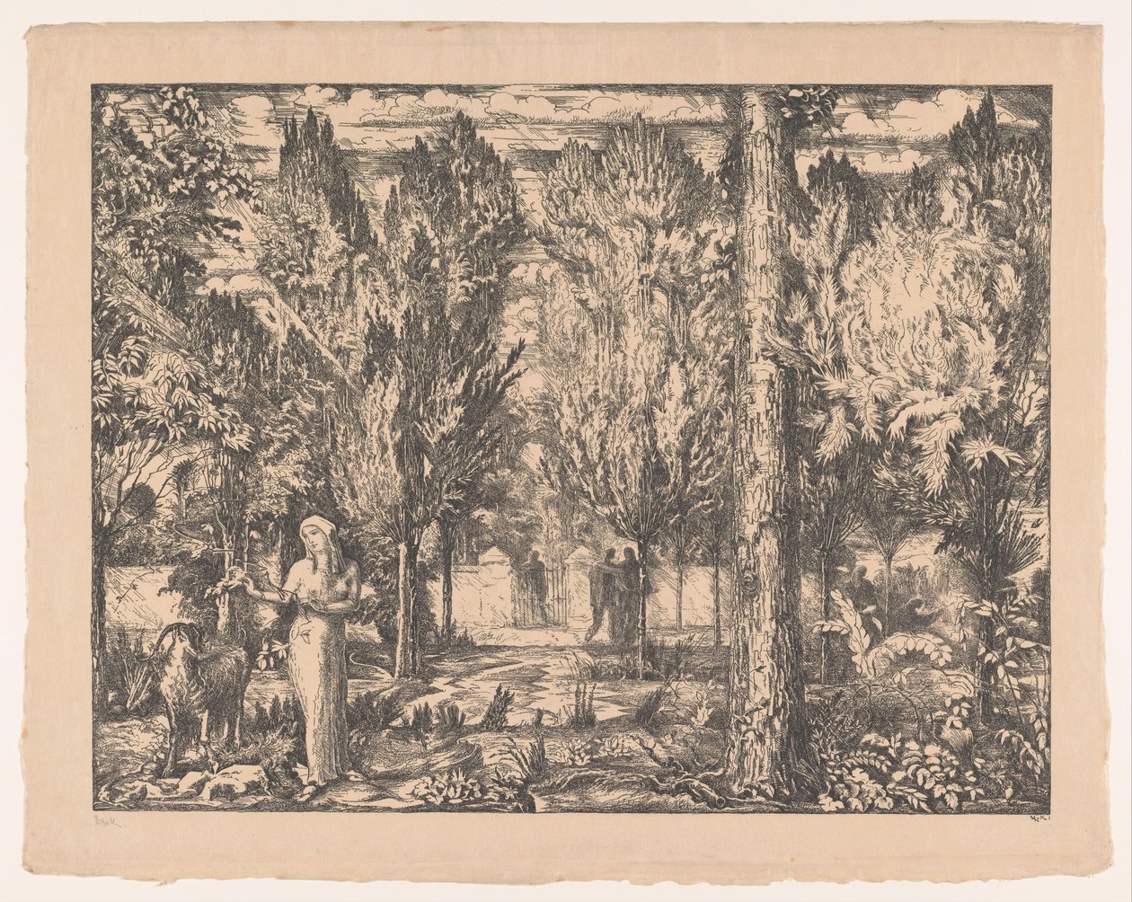 Walled Garden The Park'ta Kadın ve Ram (orijinal başlık) by Willem van Konijnenburg (signed by artist)