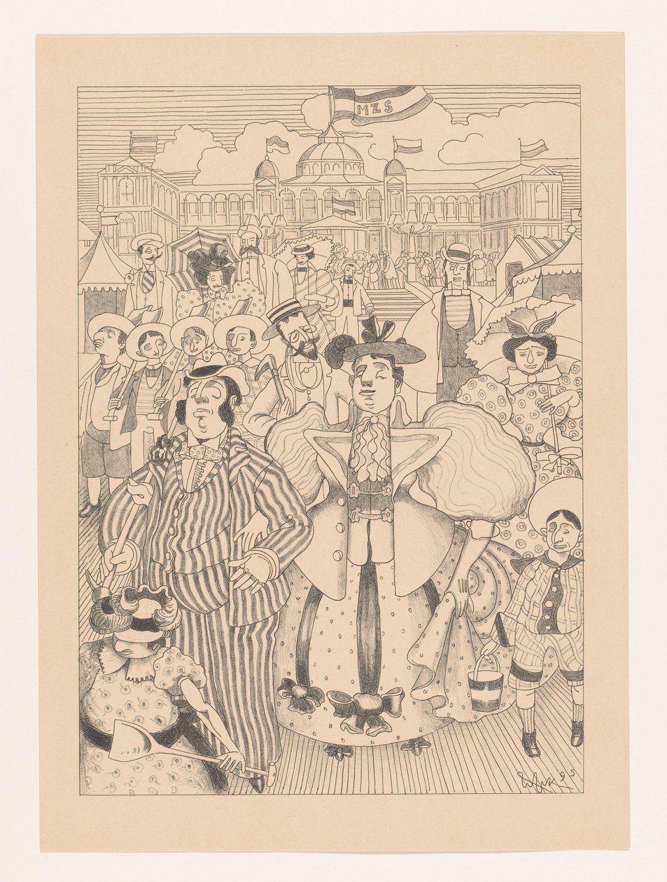 Scheveningen sahilinde karikatürize edilmiş Yahudi yıkananlar by Willem van Konijnenburg
