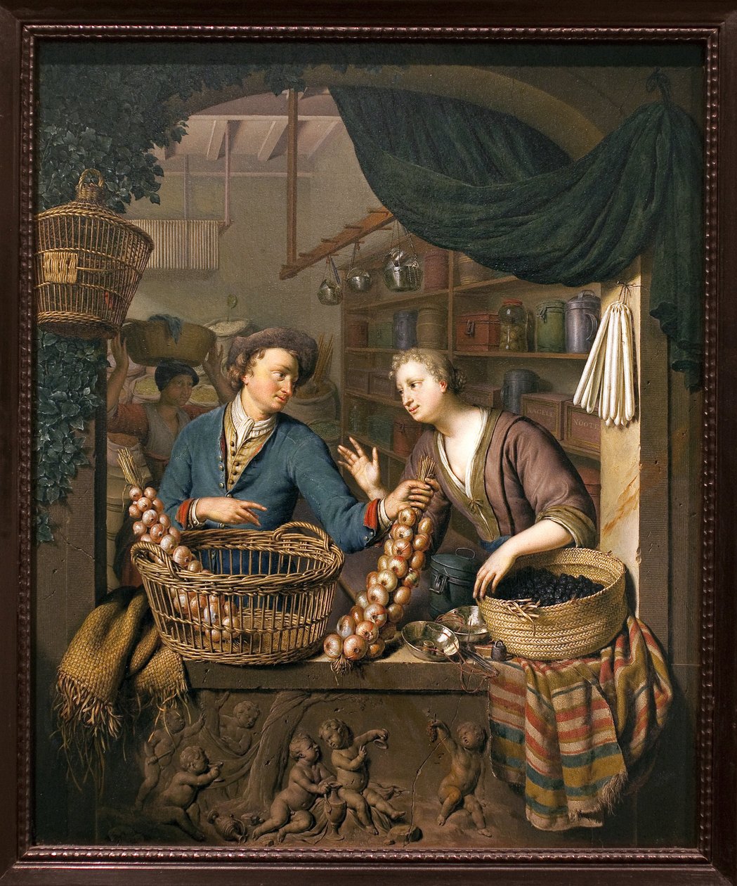 Soğan satıcısı. Willem van Mieris (1662-1747), ahşap üzerine yağlı boya tablo by Willem Van Mieris