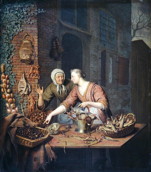 Pazar Tezgahı, c.1730 (panelde yağ) by Willem Van Mieris