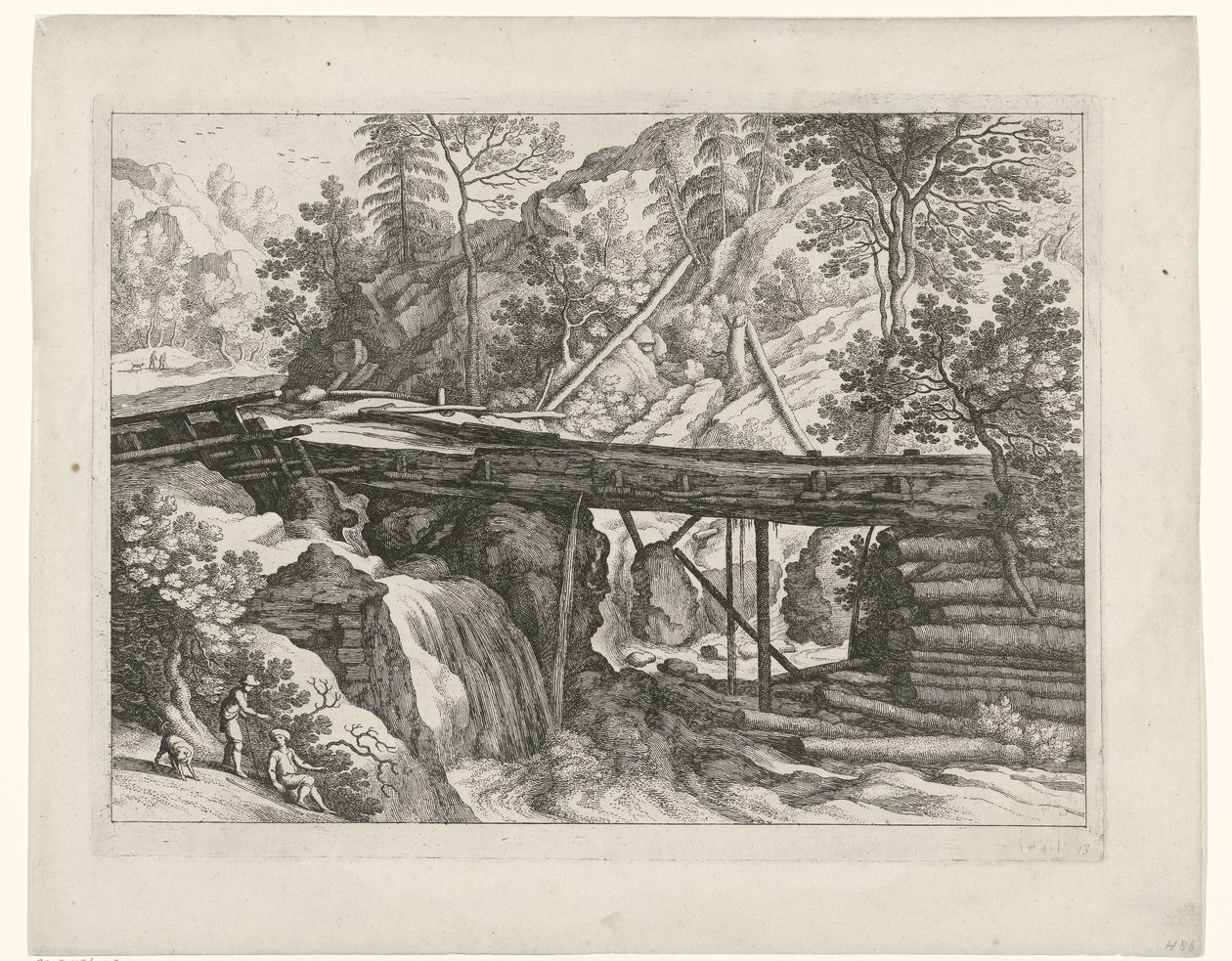 Ahşap su kemeri ile dağ manzarası İtalyan manzaraları (dizi başlığı) by Willem van Nieulandt (II)
