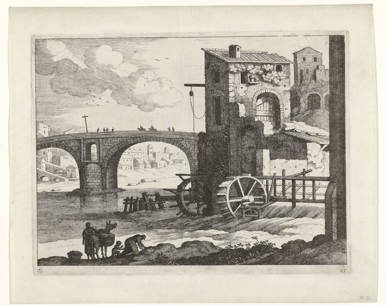 Köprü ve su değirmeni İtalyan manzaraları (dizi başlığı) by Willem van Nieulandt (II)
