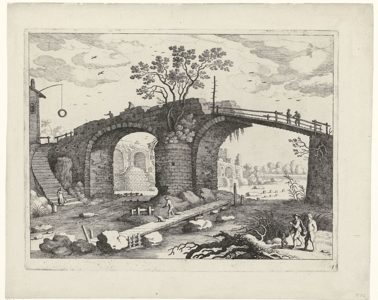 Bir nehir üzerinde köprü İtalyan manzaraları (dizi başlığı) by Willem van Nieulandt (II)