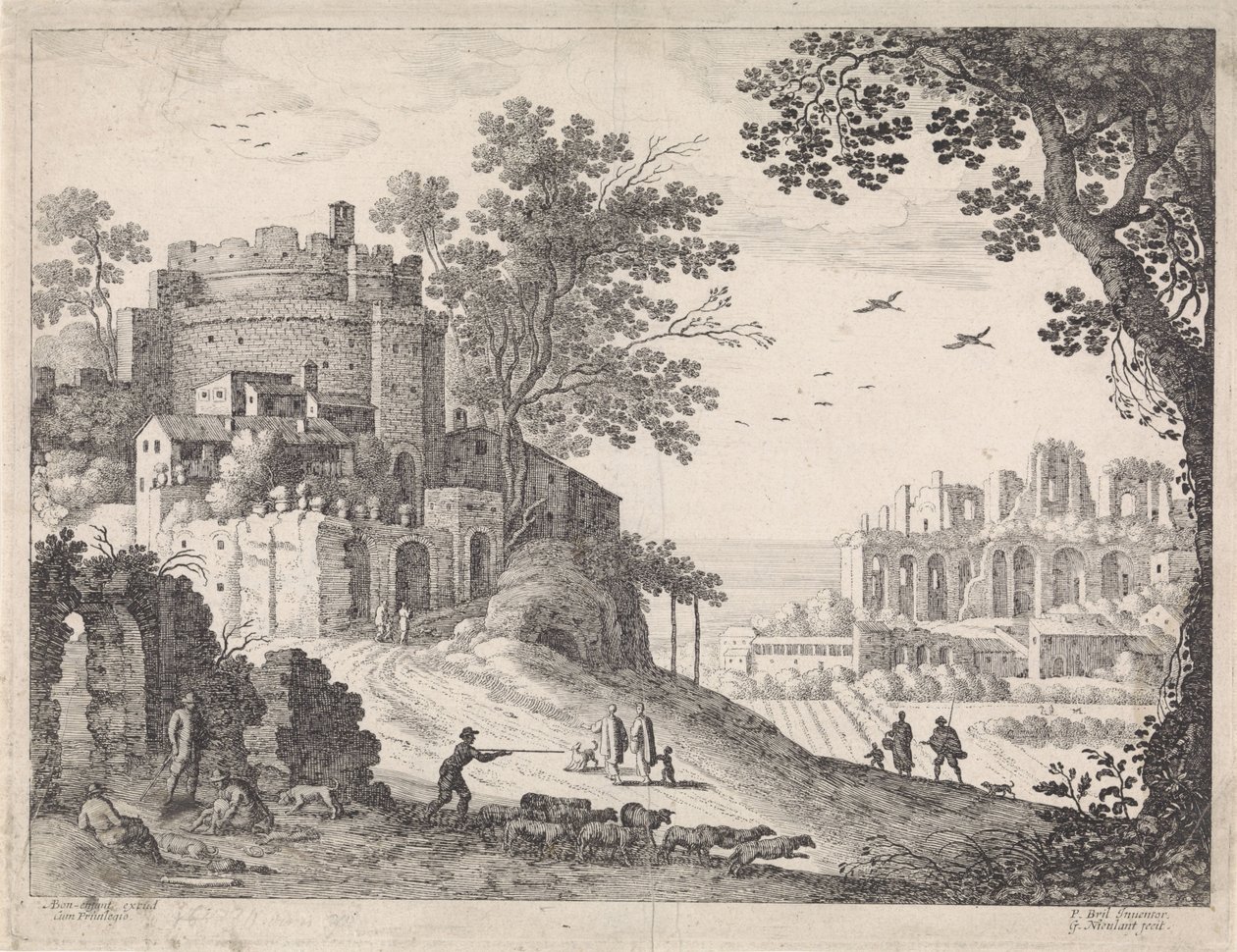 Bir yol boyunca binalar İtalyan manzaraları (dizi başlığı) by Willem van Nieulandt (II)