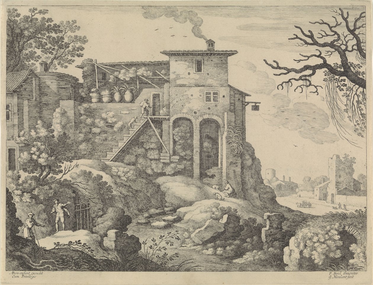 Bir han ile İtalyan manzara by Willem van Nieulandt (II)