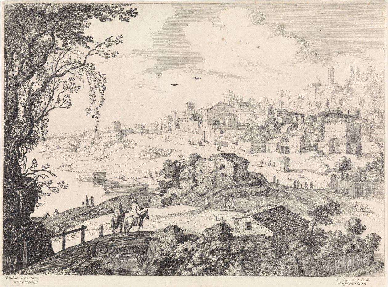Bir şehir ile İtalyan manzara İtalyan manzaraları (dizi başlığı) by Willem van Nieulandt (II)
