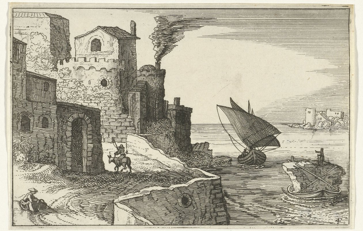 Sahil Köyü Roma kalıntıları ve kıyı manzaraları (dizi 1) (dizi başlığı) by Willem van Nieulandt (II)