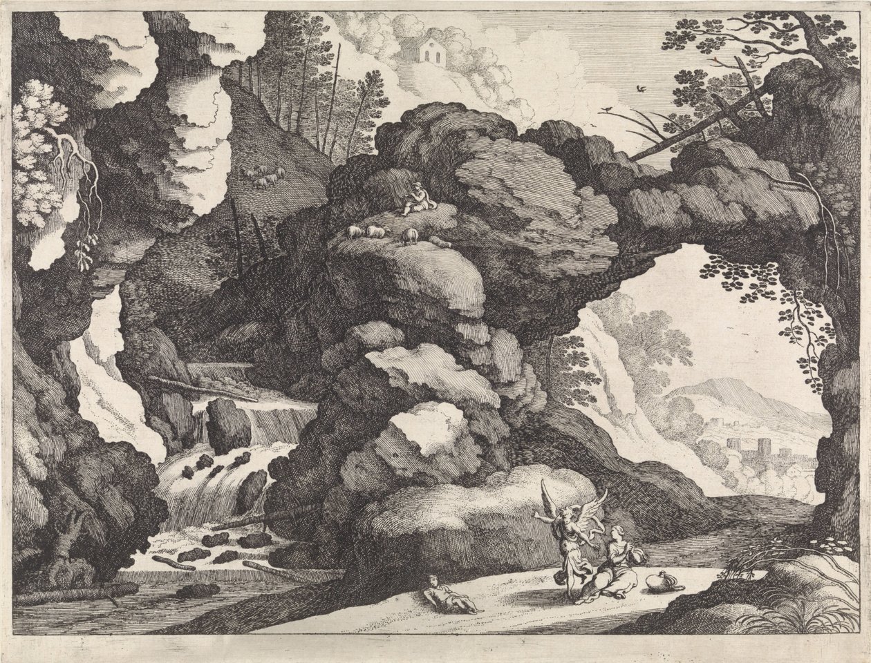 Hacer ve İsmail ile manzara İtalyan manzaraları (dizi başlığı) by Willem van Nieulandt (II)