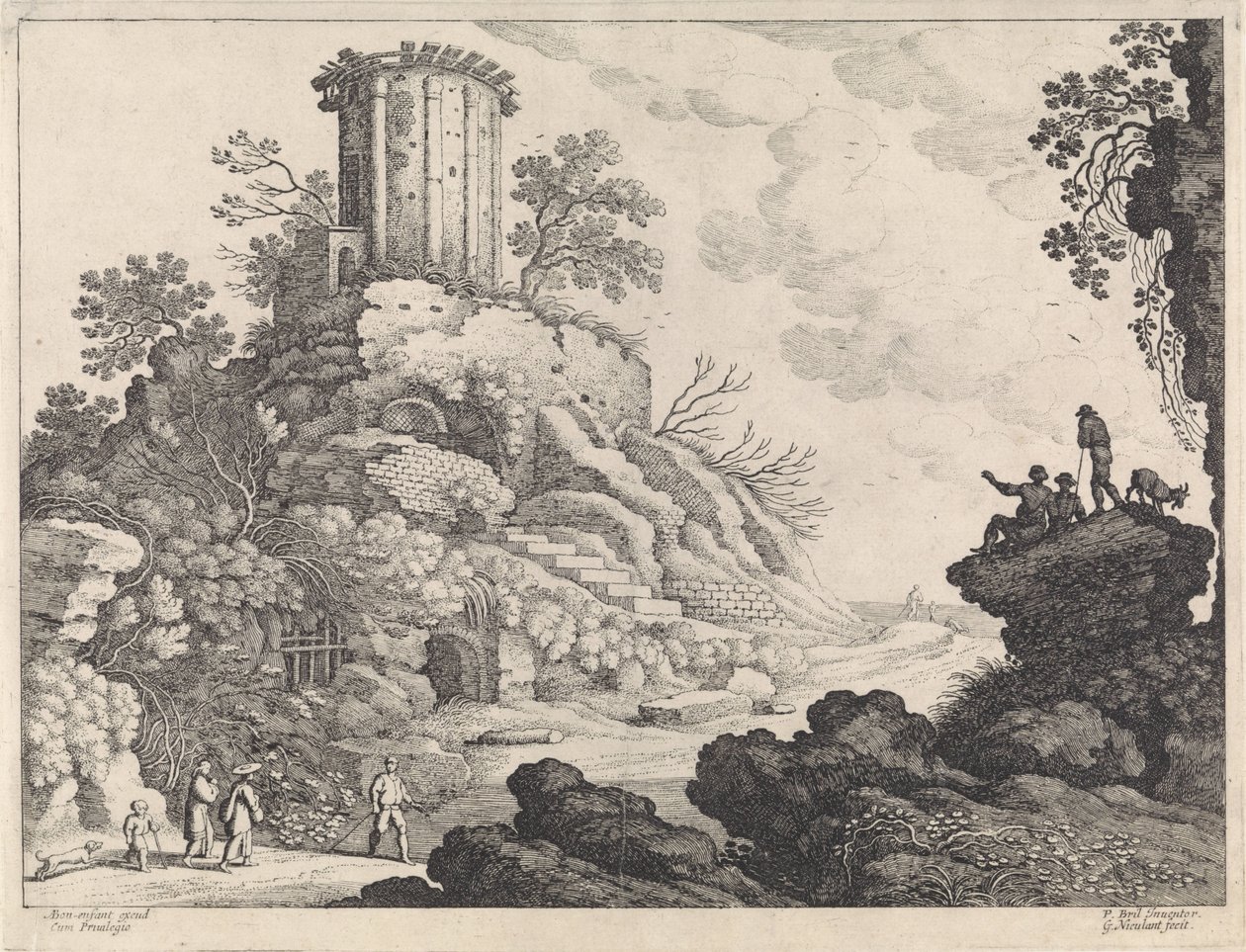 Bir tapınağın kalıntıları ile manzara by Willem van Nieulandt (II)