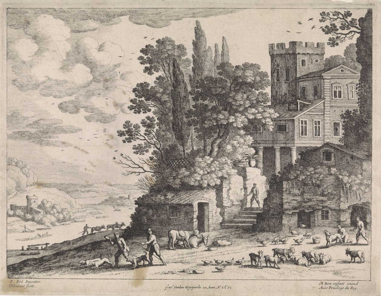 Bir ev, rakamlar ve sığır ile manzara by Willem van Nieulandt (II)