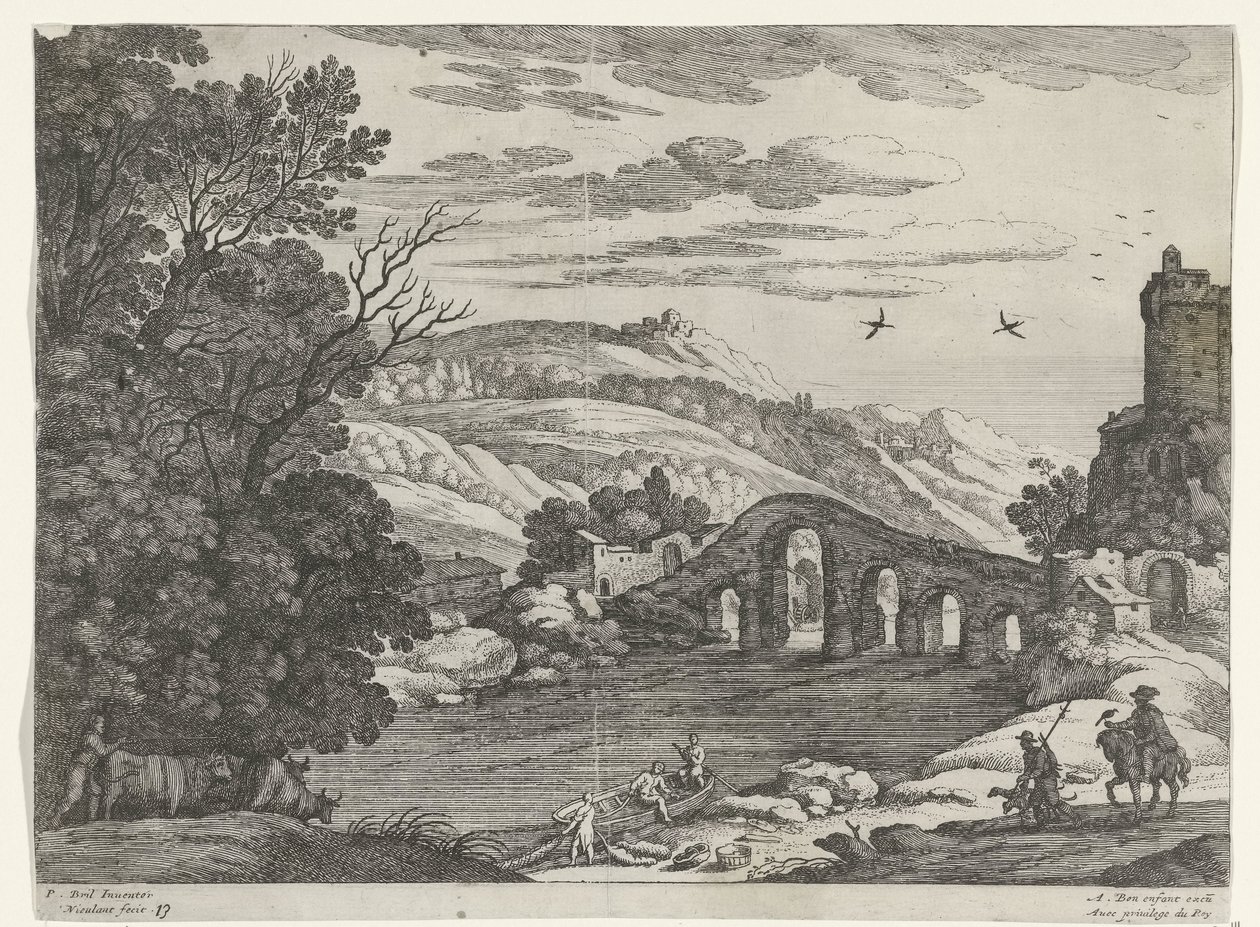 Bir nehir ile manzara İtalyan manzaraları (dizi başlığı) by Willem van Nieulandt (II)