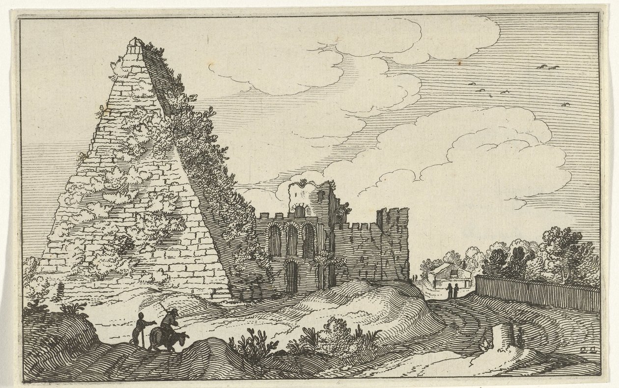 Gaius Cestius Piramidi Roma kalıntıları ve kıyı manzaraları (dizi 1) (dizi başlığı) by Willem van Nieulandt (II)