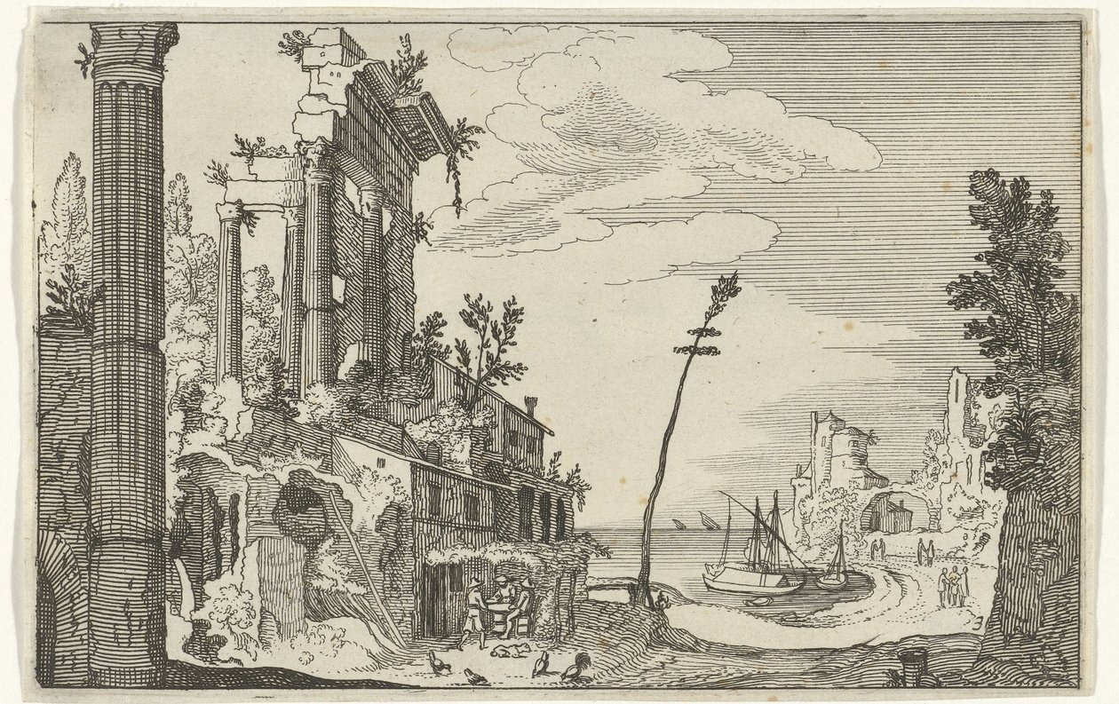 Deniz kenarındaki Roma kalıntıları Roma kalıntıları ve kıyı manzaraları (dizi 1) (dizi başlığı) by Willem van Nieulandt (II)
