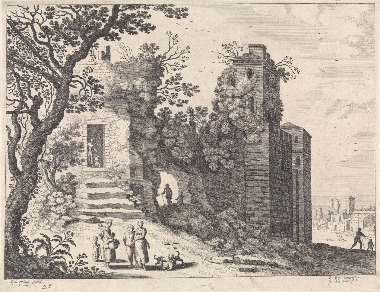 Bir grup kadın ve çocukla harap İtalyan manzaraları (dizi başlığı) by Willem van Nieulandt (II)