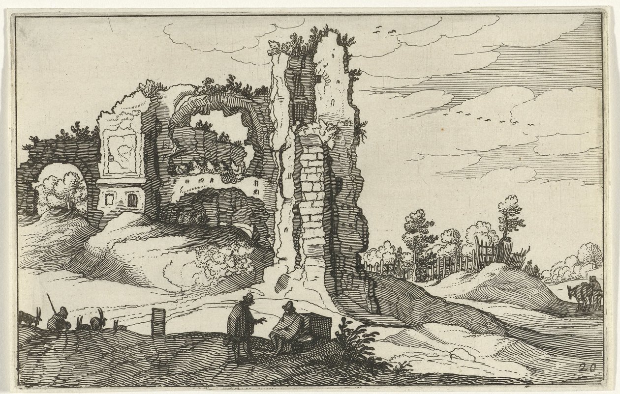 Bir kapı ile harabe Roma kalıntıları ve kıyı manzaraları (dizi 1) (dizi başlığı) by Willem van Nieulandt (II)