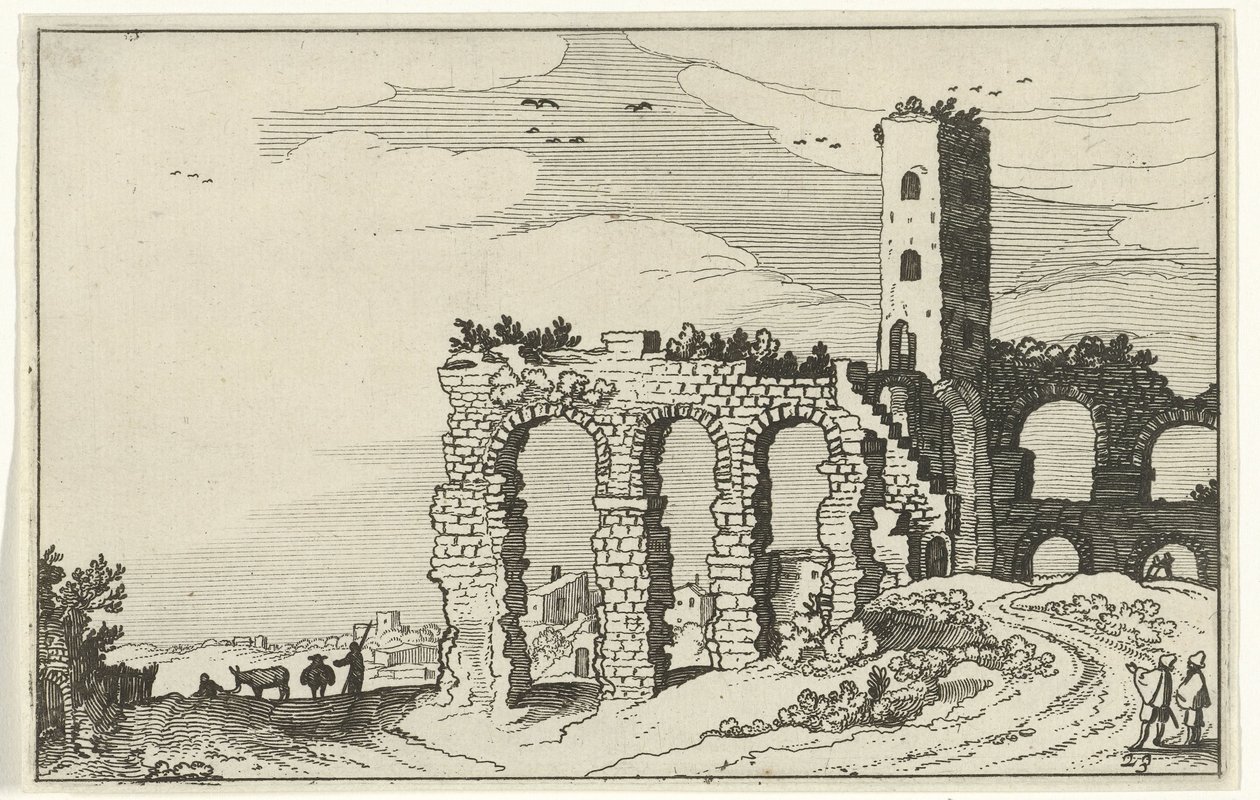su kemeri harabesi Roma kalıntıları ve kıyı manzaraları (dizi 1) (dizi başlığı) by Willem van Nieulandt (II)