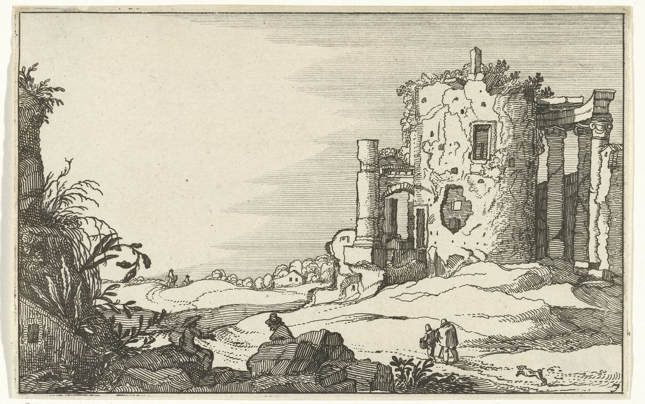 Sütunlarla çevrili bir tapınağın kalıntıları Roma kalıntıları ve kıyı manzaraları (dizi 1) (dizi başlığı) by Willem van Nieulandt (II)