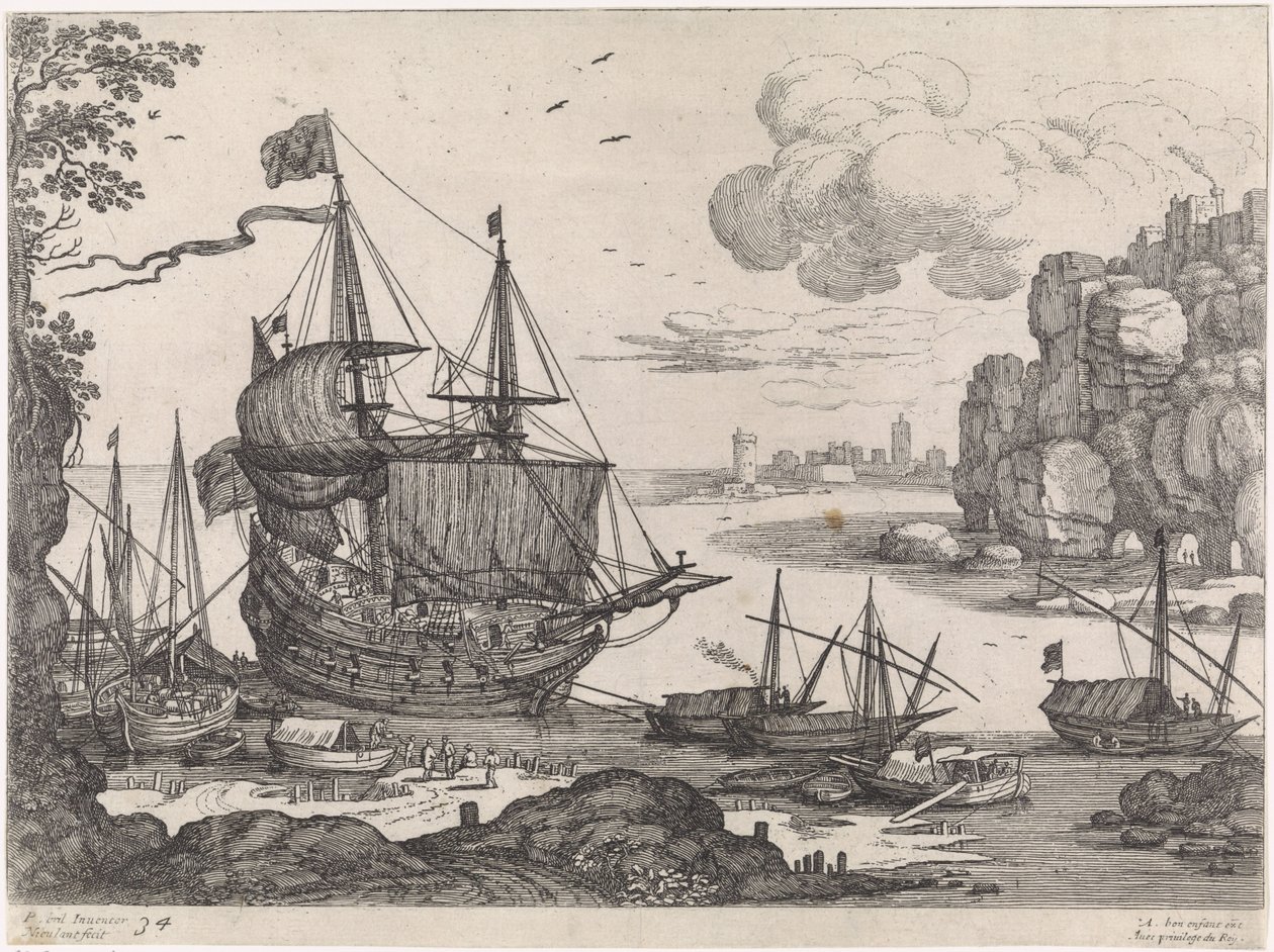 Bir limanda gemiler İtalyan manzaraları (dizi başlığı) by Willem van Nieulandt (II)