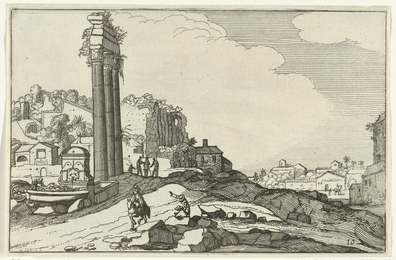 Castor ve Pollux Tapınağı Roma kalıntıları ve kıyı manzaraları (dizi 1) (dizi başlığı) by Willem van Nieulandt (II)
