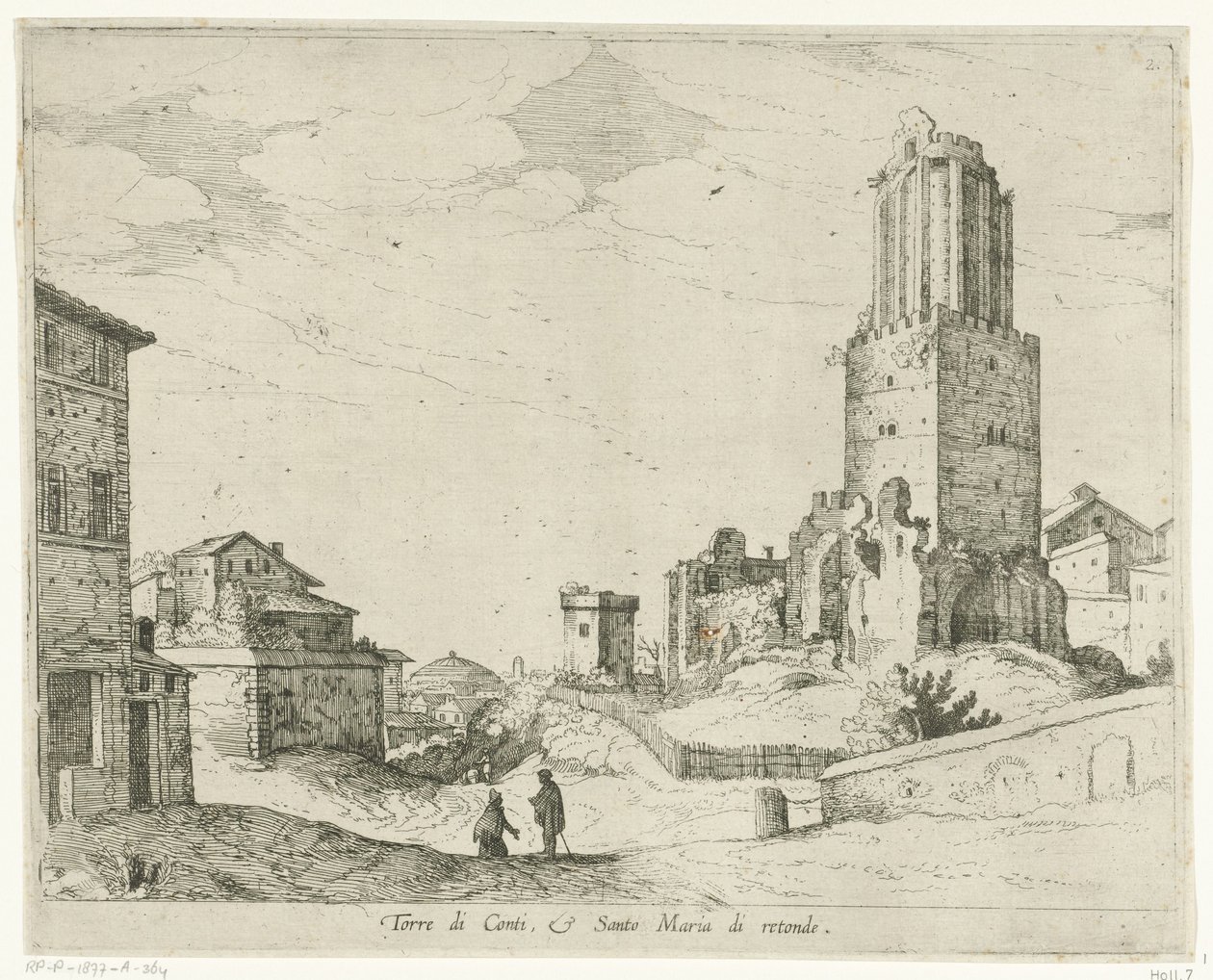 Torre delle Milizie ve Pantheon Torre di Conti e Santo Maria di retonde (nesne üzerindeki başlık) Roma