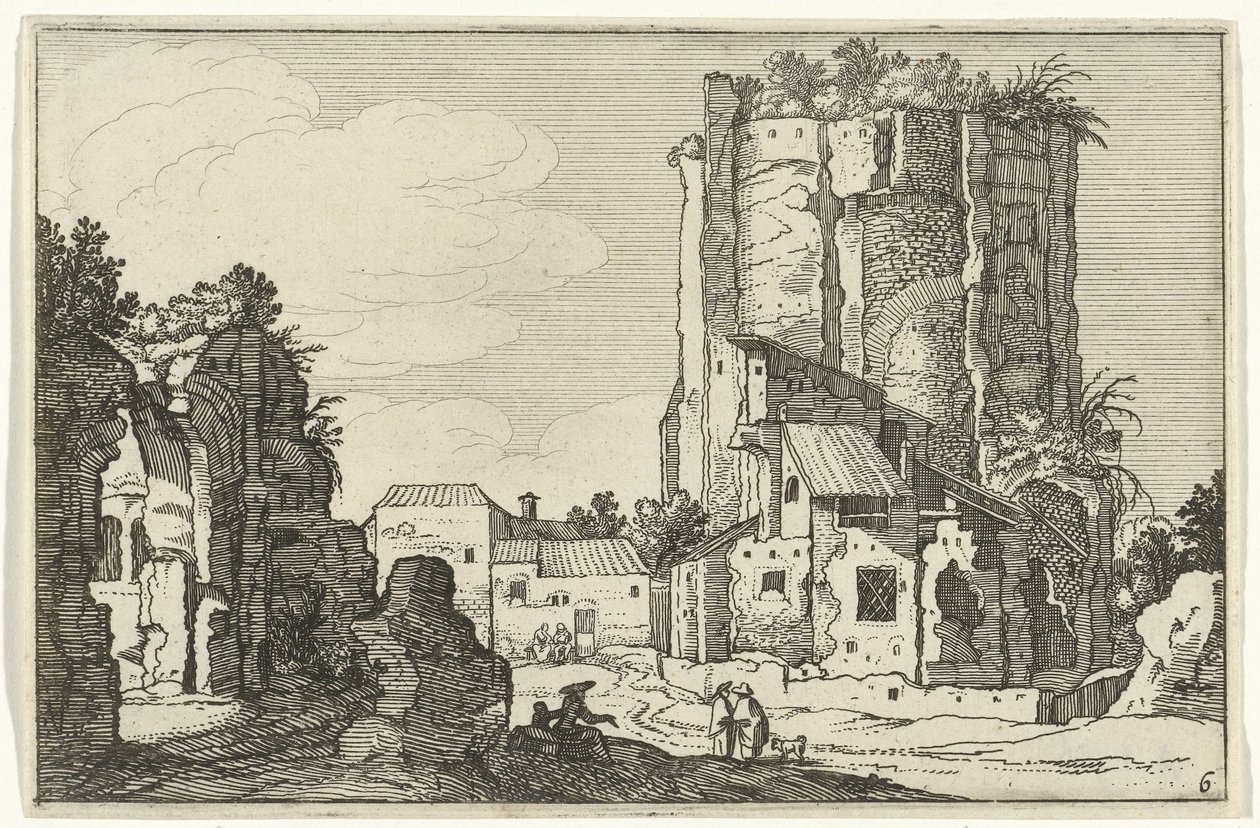 iki harabe Roma kalıntıları ve kıyı manzaraları (dizi 1) (dizi başlığı) by Willem van Nieulandt (II)