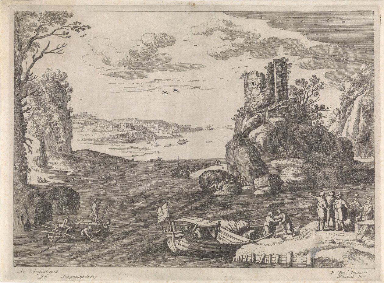 Bir koyda birkaç gemi İtalyan manzaraları (dizi başlığı) by Willem van Nieulandt (II)