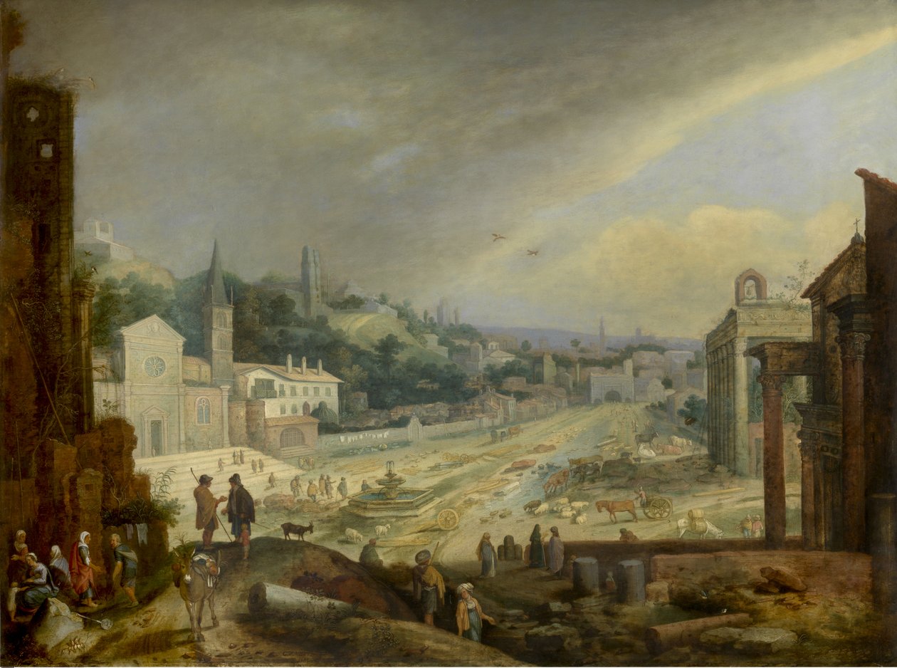 Campo Vaccino'nun görünümü, Roma (panel üzerine yağ) by Willem van Nieulandt