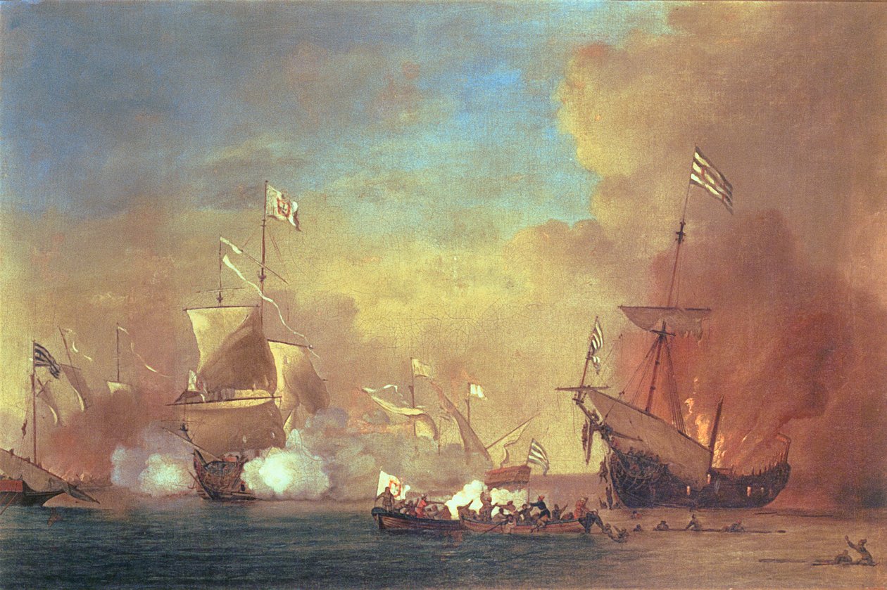 Bir İspanyol Gemisine Saldıran Berberi Korsanları by Willem van de IIVelde