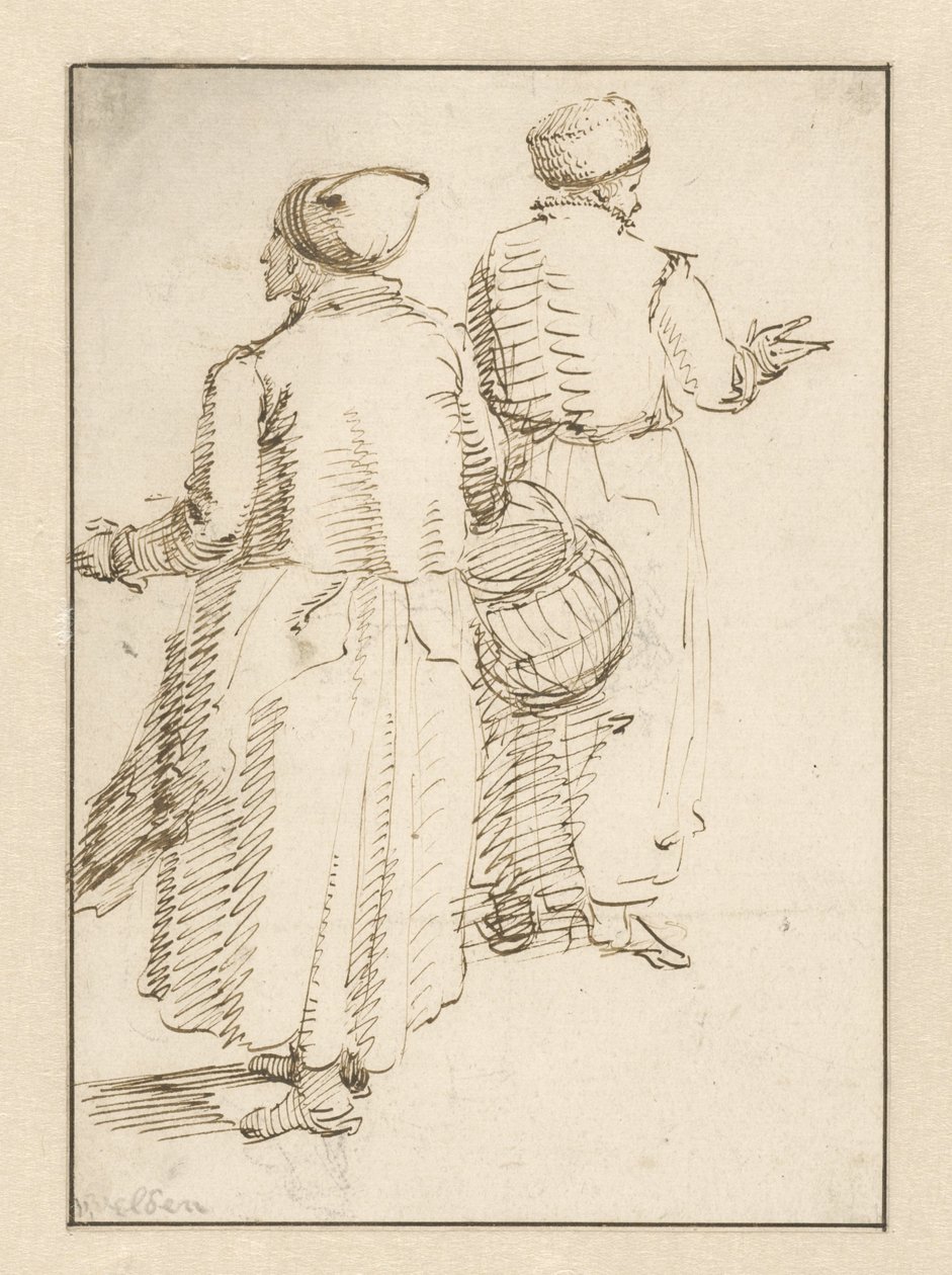Arkadan görülen köylü giysili kadın ve erkek by Willem van de Velde (I)