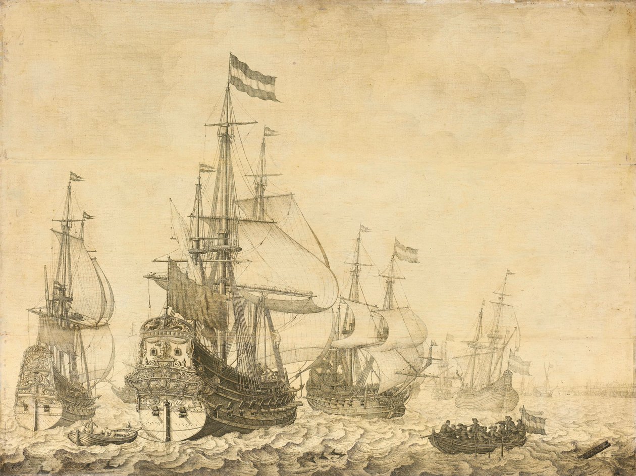 Drenthe ve Prens Frederick-Henry dahil Hollandalı Savaş Adamları ile deniz manzarası by Willem van de Velde (I)