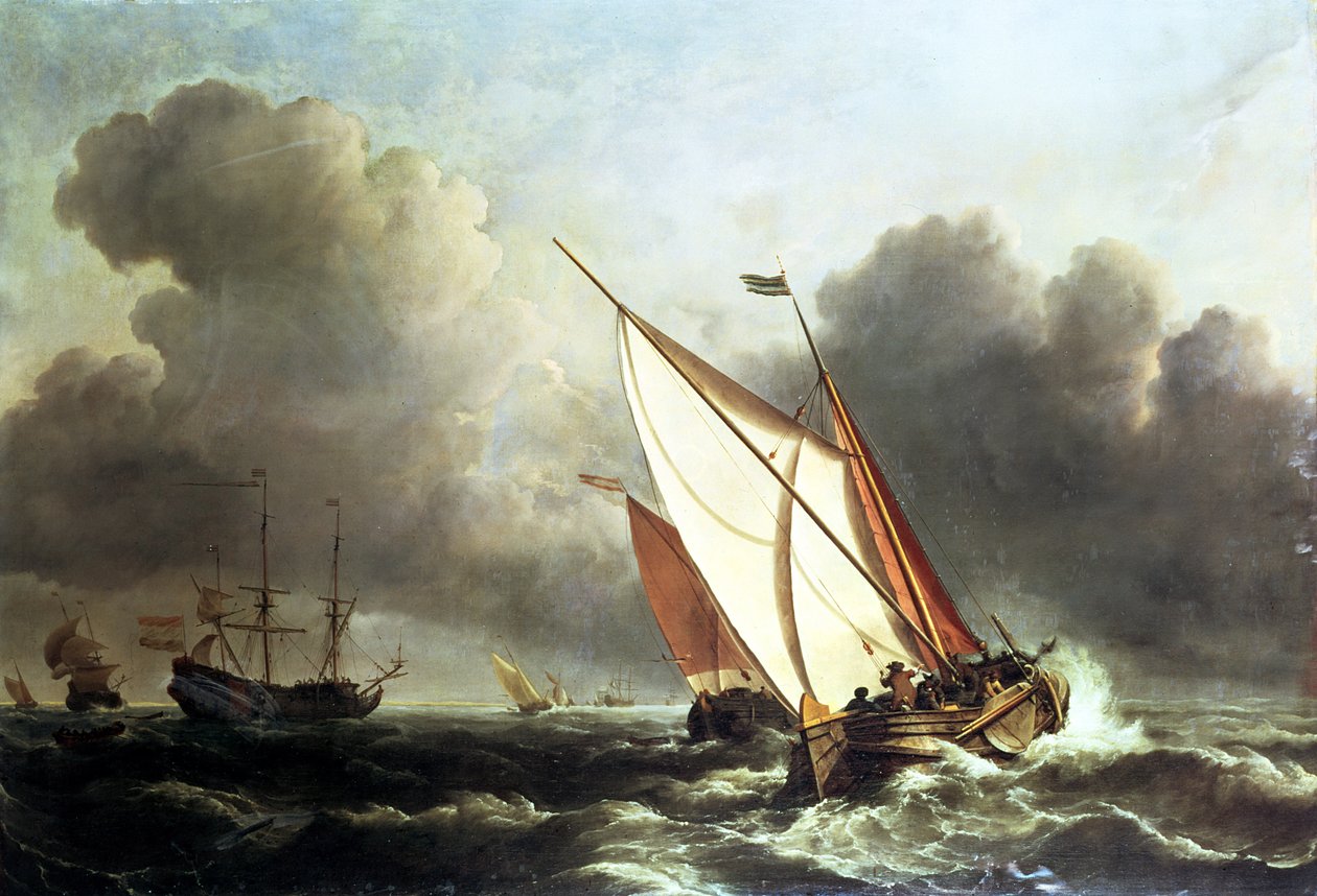 Yükselen bir fırtınada açık denizde Hollanda nakliyesi by Willem van de Velde