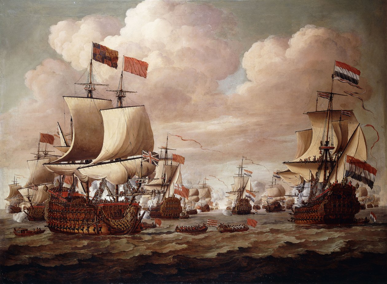 İngiliz ve Hollanda Filoları, Ön Planda "Prens" ve "Gouden Leeuw" ile Denizde Selamlaşırken, 1684 by Willem van de Velde