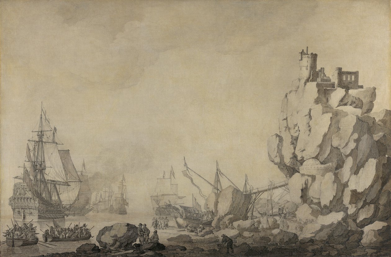 Rocky Shore Tarafından Gemiler ve Milisler by Willem van de Velde the Elder