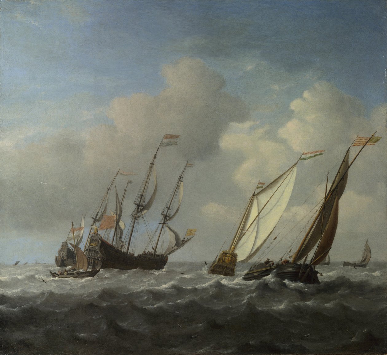 Bir Hollanda Gemisi, Bir Yat ve Esinti İçinde Daha Küçük Gemiler, c. 1660 by Willem van de Velde the Younger