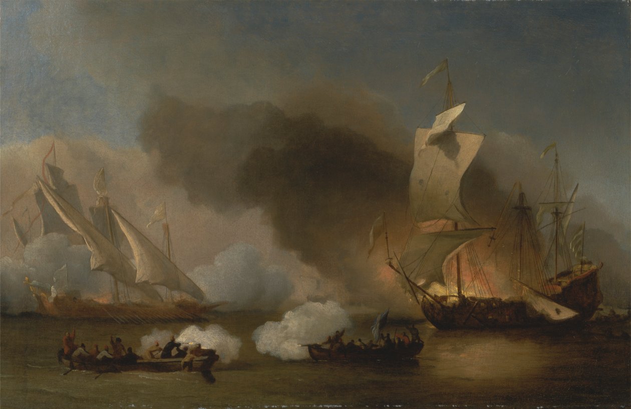 İngiliz Gemileri ile Berberi Korsanları Arasında Bir Eylem by Willem van de Velde the Younger