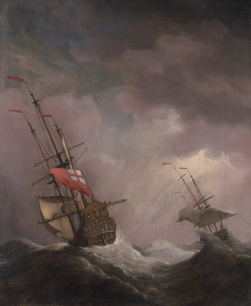 Denizde Fırtınada Koşan Bir İngiliz Gemisi by Willem van de Velde the Younger