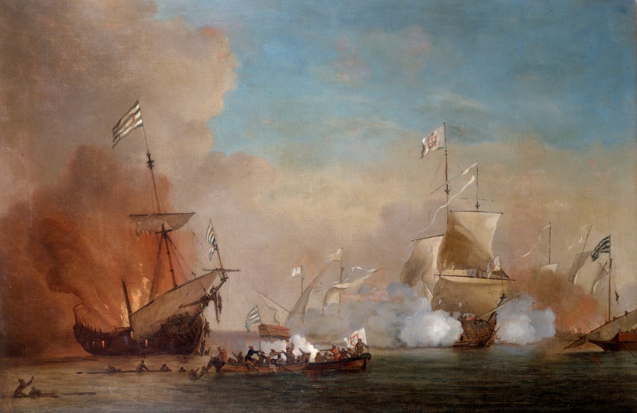 İngiliz Donanması Gemisine Saldıran Korsanlar, 17. yüzyıl. by Willem van de Velde the Younger