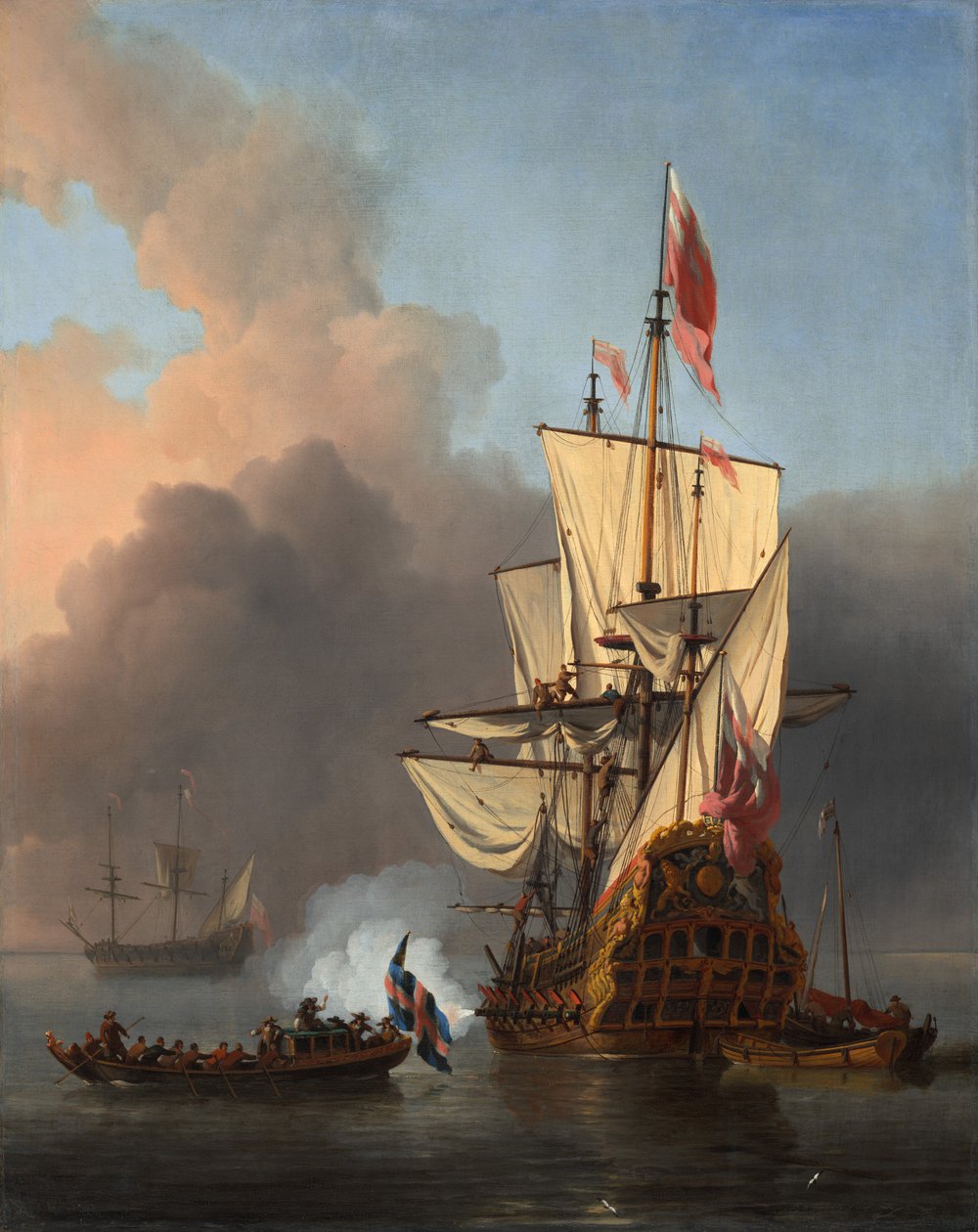 Selam Veren Bir İngiliz Savaş Gemisi by Willem van de the Younger Velde