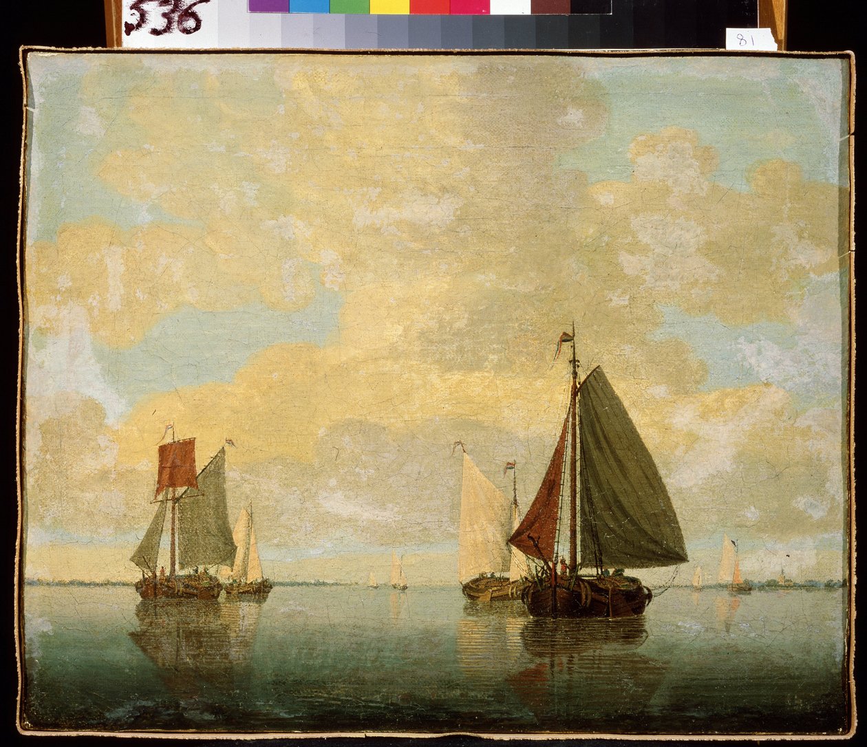 Yelkenli tekneler. Willem van de Velde the Younger (1633-1707) tarafından yapılan tablo. Tuval üzerine yağlı boya, 24,5 x 32,5 cm, 17. yüzyıl sonu. Flaman sanatı, barok tarzı. Ermitaj Müzesi, Saint Petersburg. by Willem van de Velde the Younger