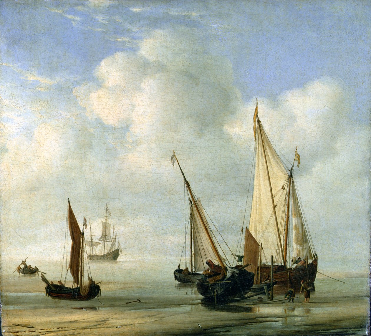 Durgun deniz. c.1650 (panel üzerine serilmiş tuval üzerine yağlıboya) by Willem van de Velde the Younger