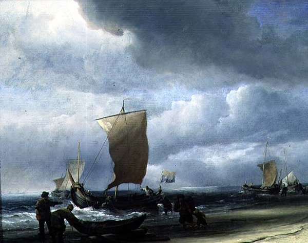Karaya Gelen Balıkçı Tekneleri (tuval üzerine yağlı boya) by Willem van de Velde the Younger