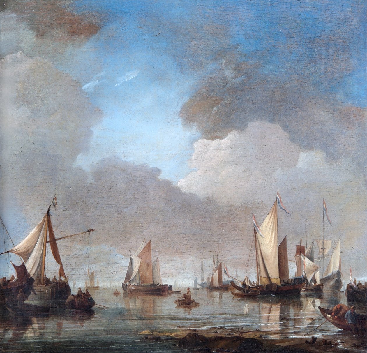 Büyük Gemiler Ve Tekneler Sakin Bir Şekilde (meşe panel üzerine yağlıboya) by Willem van de Velde the Younger